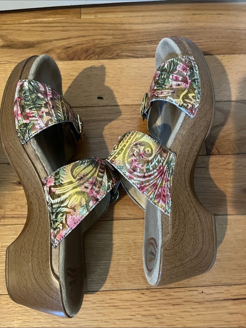 Dansko Women's Floral Double Buckle Slide Sandals - Pink, Green, Yellow - Picture 5 of 7
